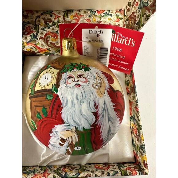 Dillard's 1998 Timekeeper Santa Hand Painted Signed Christmas Ornament-NEW! - Picture 2 of 12